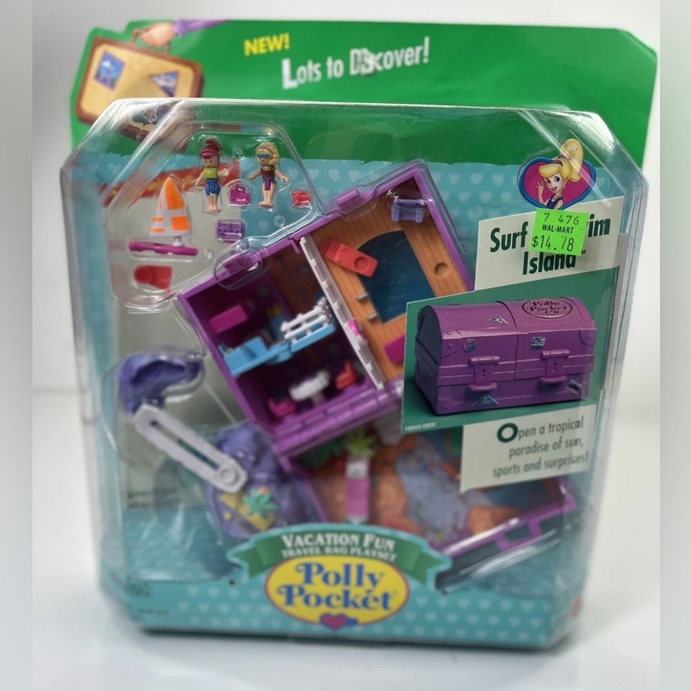 Polly Pocket Surf n'‎ Swim Vacation Fun Island Treasure Chest Bluebird 1996 RARE